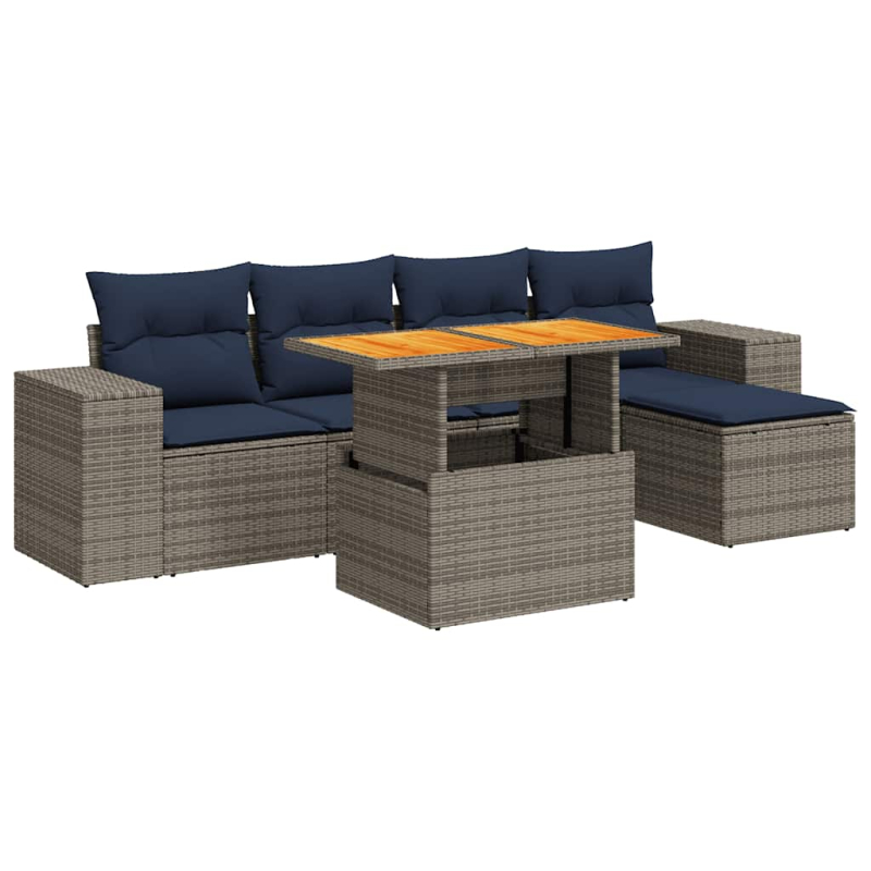 6-tlg. Garten-Sofagarnitur mit Kissen Grau Poly Rattan