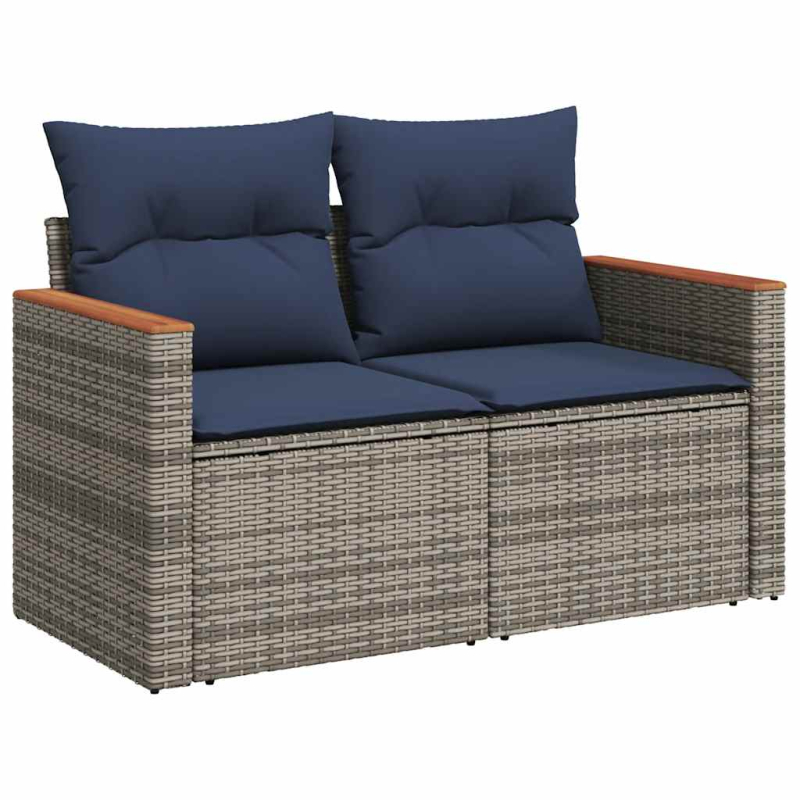 5-tlg. Garten-Sofagarnitur mit Kissen Grau Poly Rattan