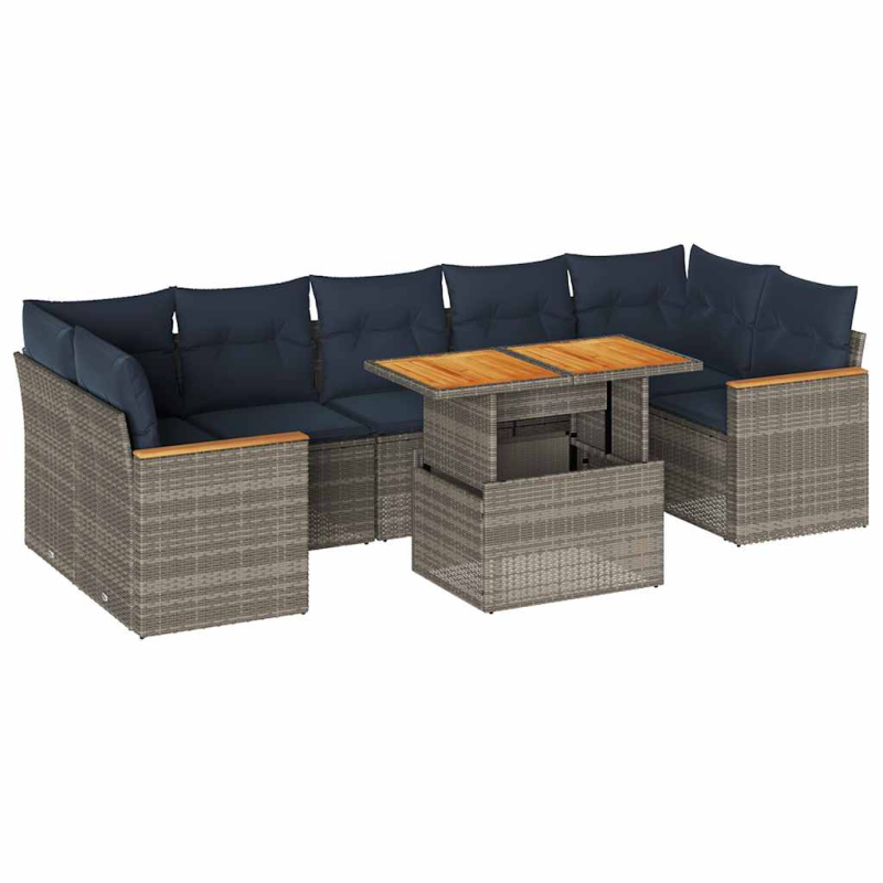8-tlg. Garten-Sofagarnitur mit Kissen Grau Poly Rattan