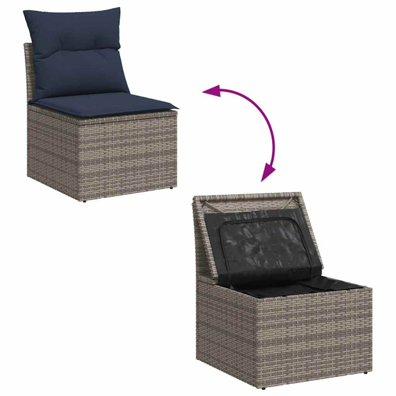 9-tlg. Garten-Sofagarnitur mit Kissen Grau Poly Rattan
