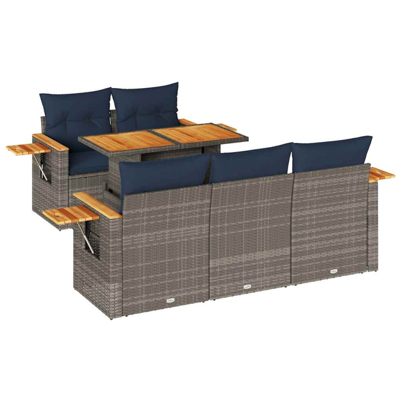 6-tlg. Garten-Sofagarnitur mit Kissen Grau Poly Rattan