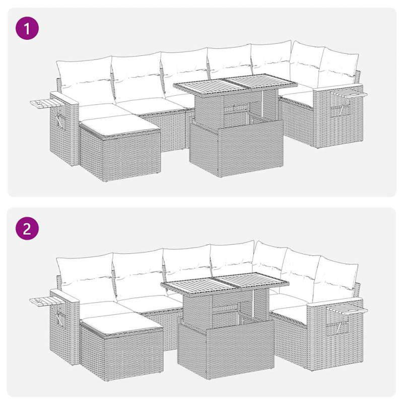 8-tlg. Garten-Sofagarnitur mit Kissen Braun Poly Rattan Akazie