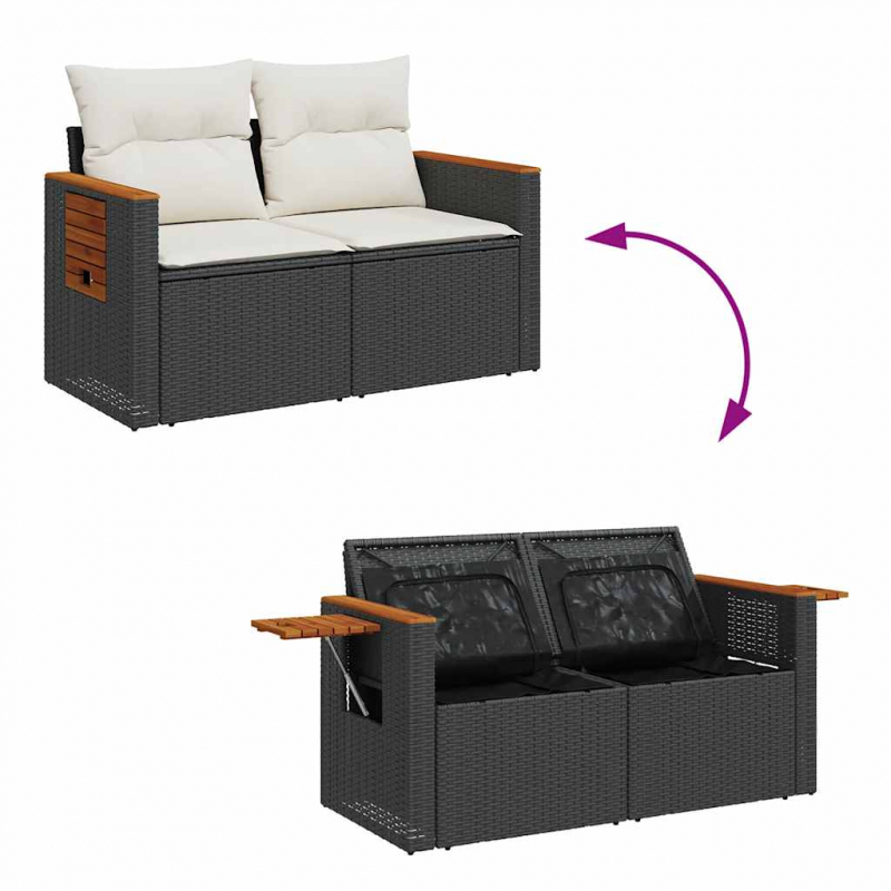 11-tlg. Garten-Sofagarnitur mit Kissen Schwarz Poly Rattan