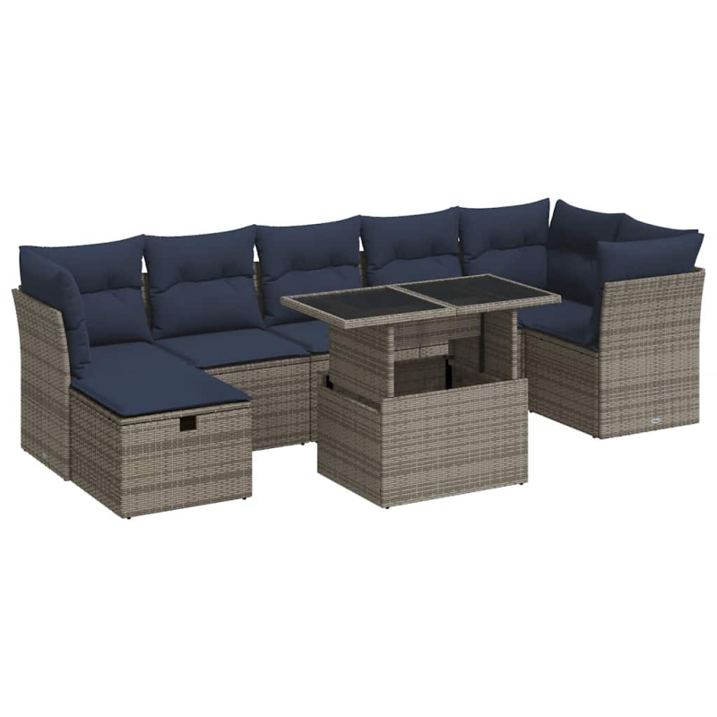 8-tlg. Garten-Sofagarnitur mit Kissen Braun Poly Rattan Akazie