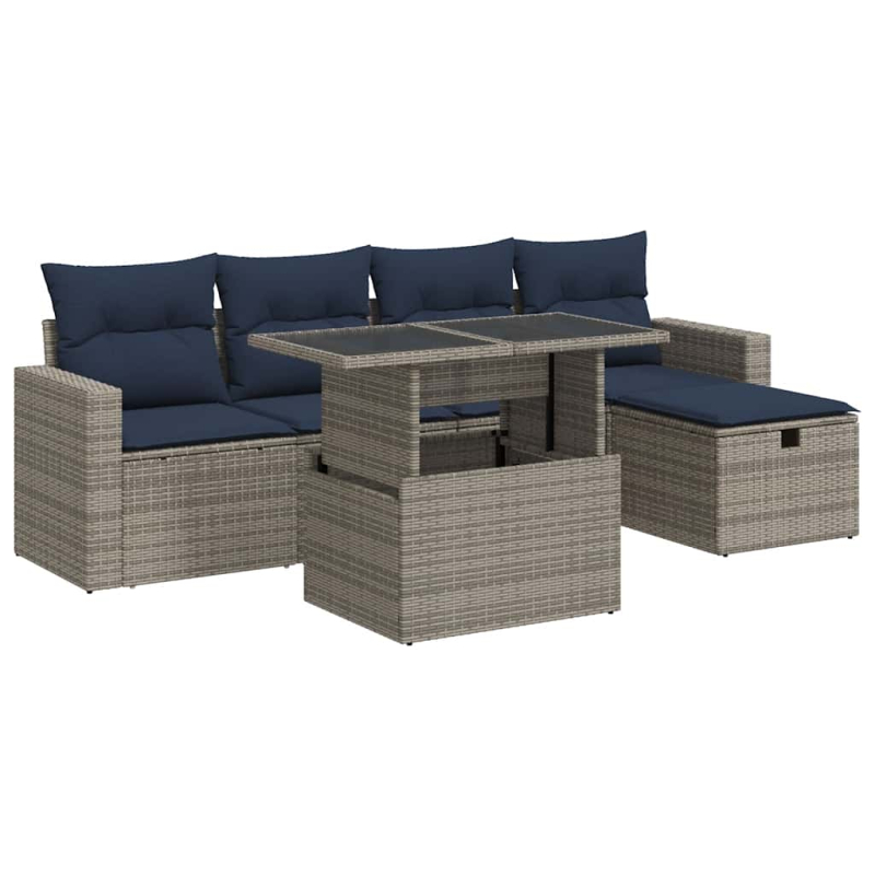 6-tlg. Garten-Sofagarnitur mit Kissen Braun Poly Rattan Akazie
