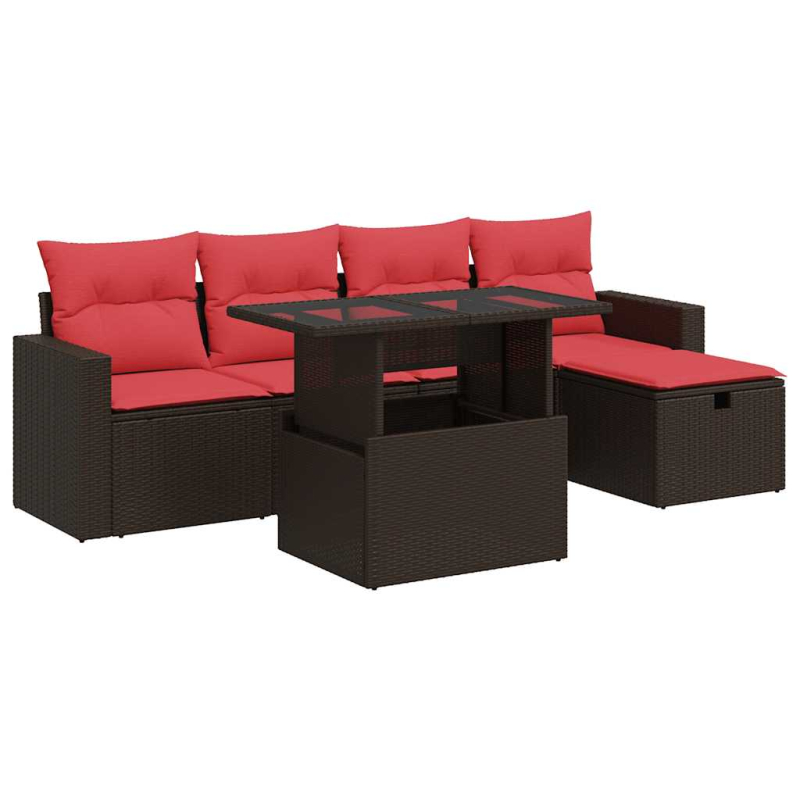6-tlg. Garten-Sofagarnitur mit Kissen Schwarz Poly Rattan