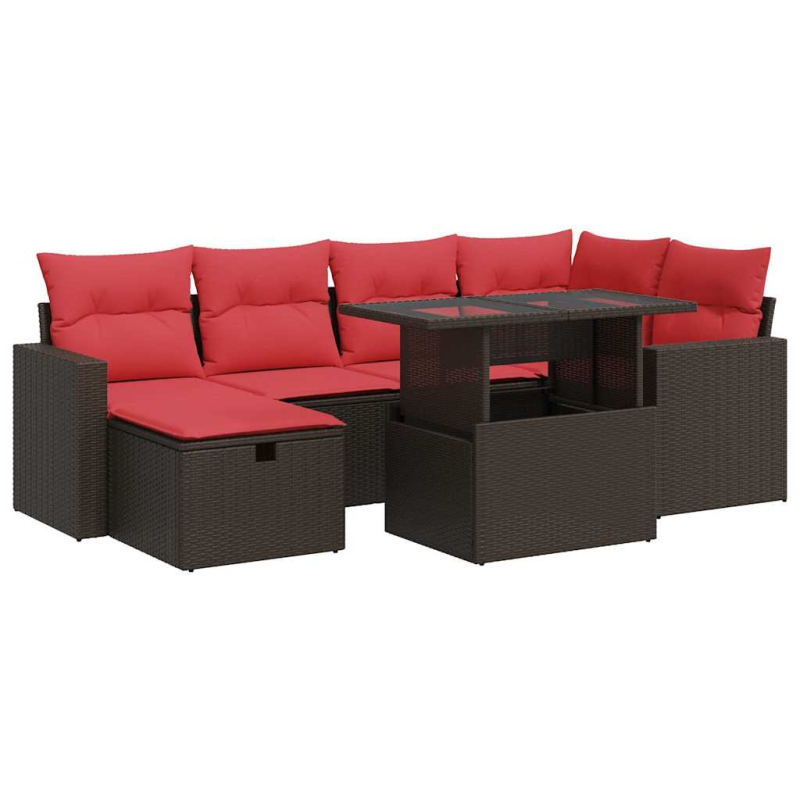 7-tlg. Garten-Sofagarnitur mit Kissen Schwarz Poly Rattan