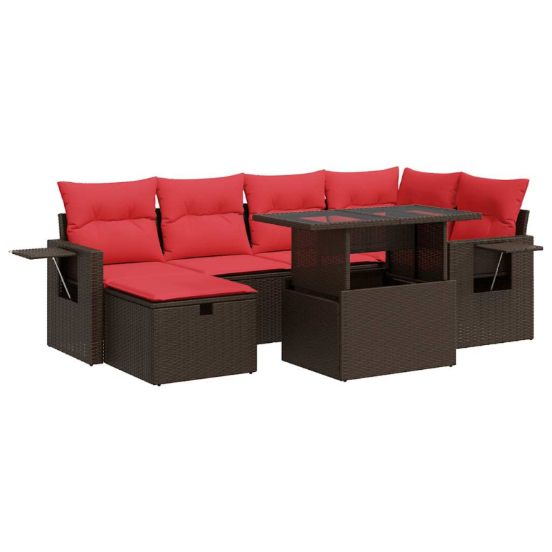 7-tlg. Garten-Sofagarnitur mit Kissen Schwarz Poly Rattan