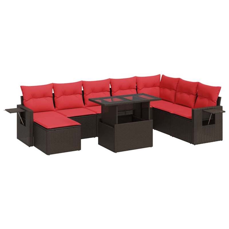 9-tlg. Garten-Sofagarnitur mit Kissen Schwarz Poly Rattan