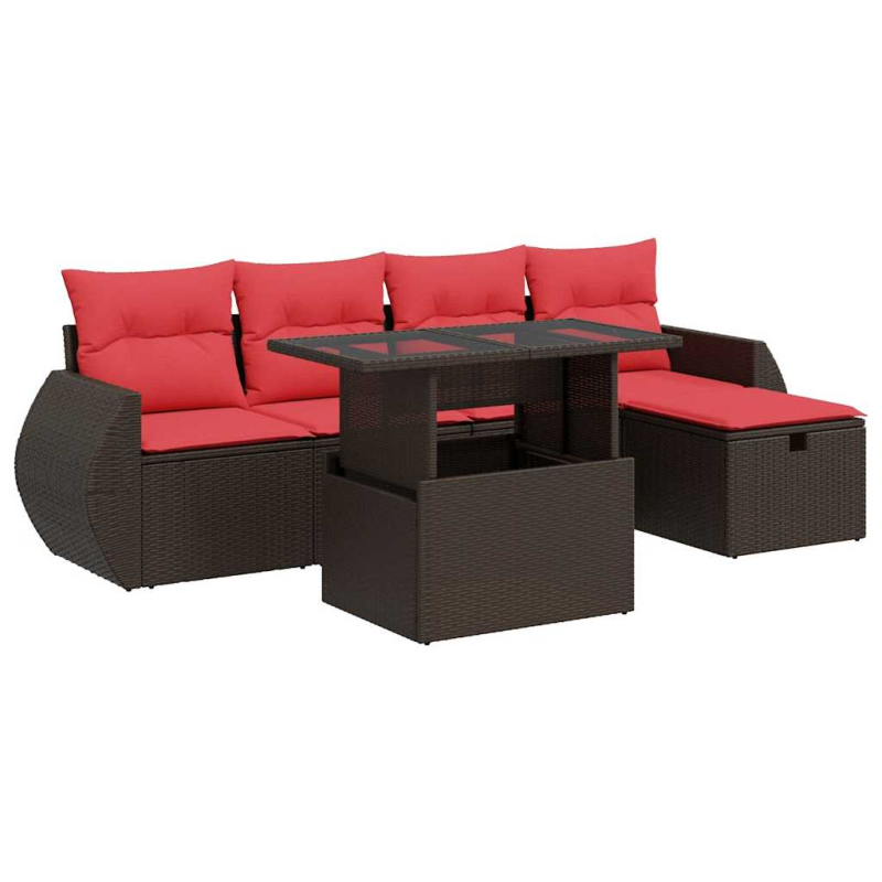 6-tlg. Garten-Sofagarnitur mit Kissen Schwarz Poly Rattan