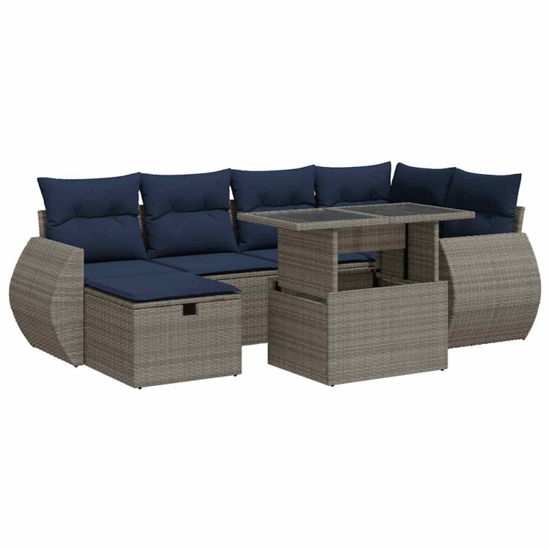 7-tlg. Garten-Sofagarnitur mit Kissen Braun Poly Rattan Akazie
