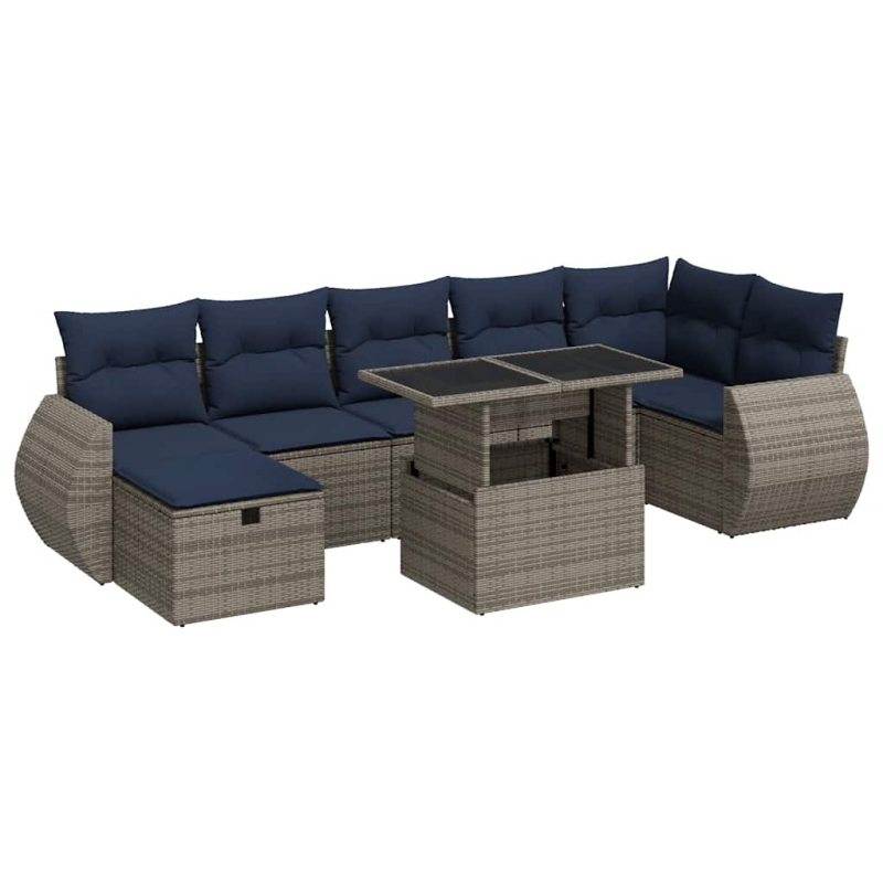 8-tlg. Garten-Sofagarnitur mit Kissen Braun Poly Rattan Akazie