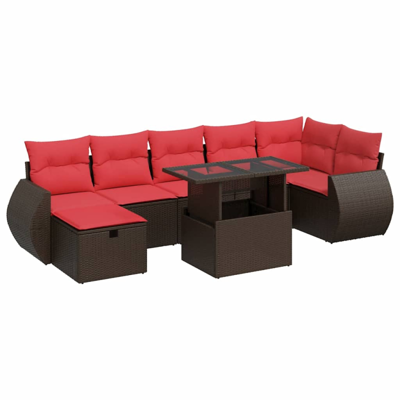 8-tlg. Garten-Sofagarnitur mit Kissen Schwarz Poly Rattan