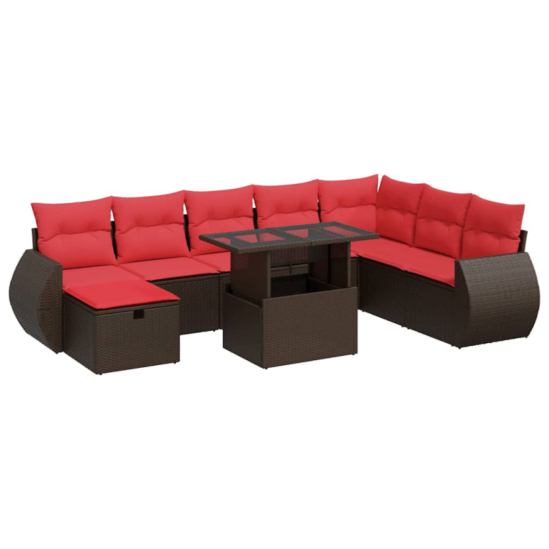 9-tlg. Garten-Sofagarnitur mit Kissen Schwarz Poly Rattan