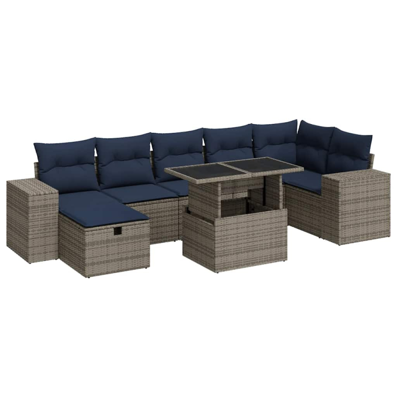 8-tlg. Garten-Sofagarnitur mit Kissen Braun Poly Rattan Akazie