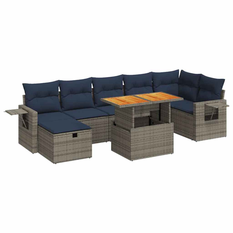 8-tlg. Garten-Sofagarnitur mit Kissen Braun Poly Rattan Akazie