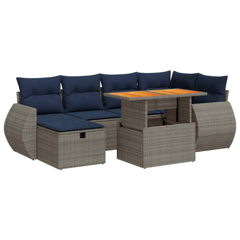 7-tlg. Garten-Sofagarnitur mit Kissen Braun Poly Rattan Akazie