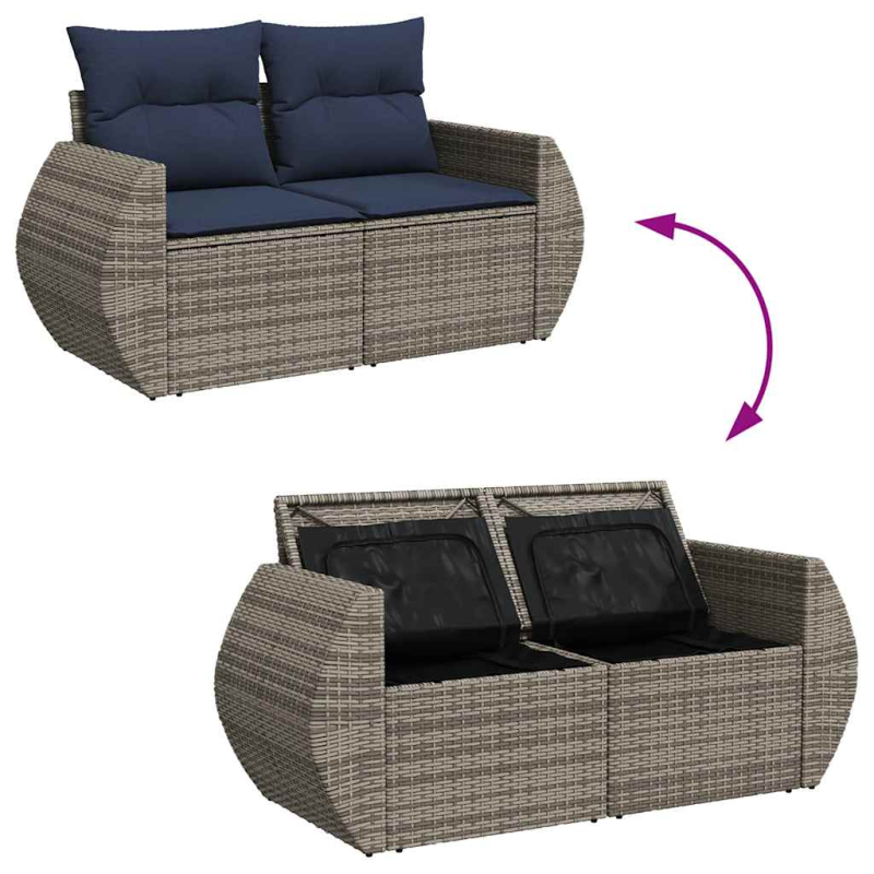 7-tlg. Garten-Sofagarnitur mit Kissen Braun Poly Rattan Akazie