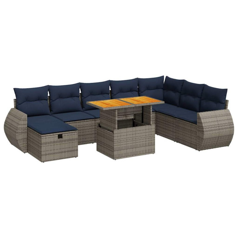 9-tlg. Garten-Sofagarnitur mit Kissen Schwarz Poly Rattan