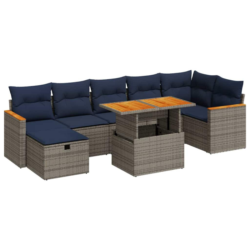 8-tlg. Garten-Sofagarnitur mit Kissen Braun Poly Rattan Akazie