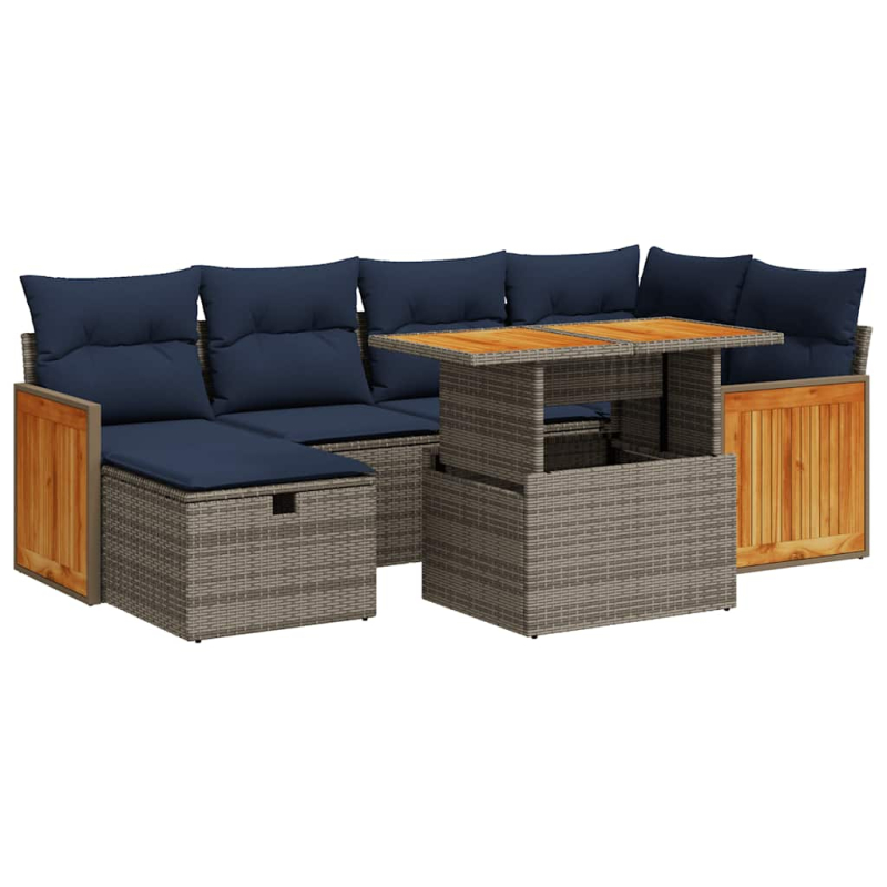 7-tlg. Garten-Sofagarnitur mit Kissen Schwarz Poly Rattan