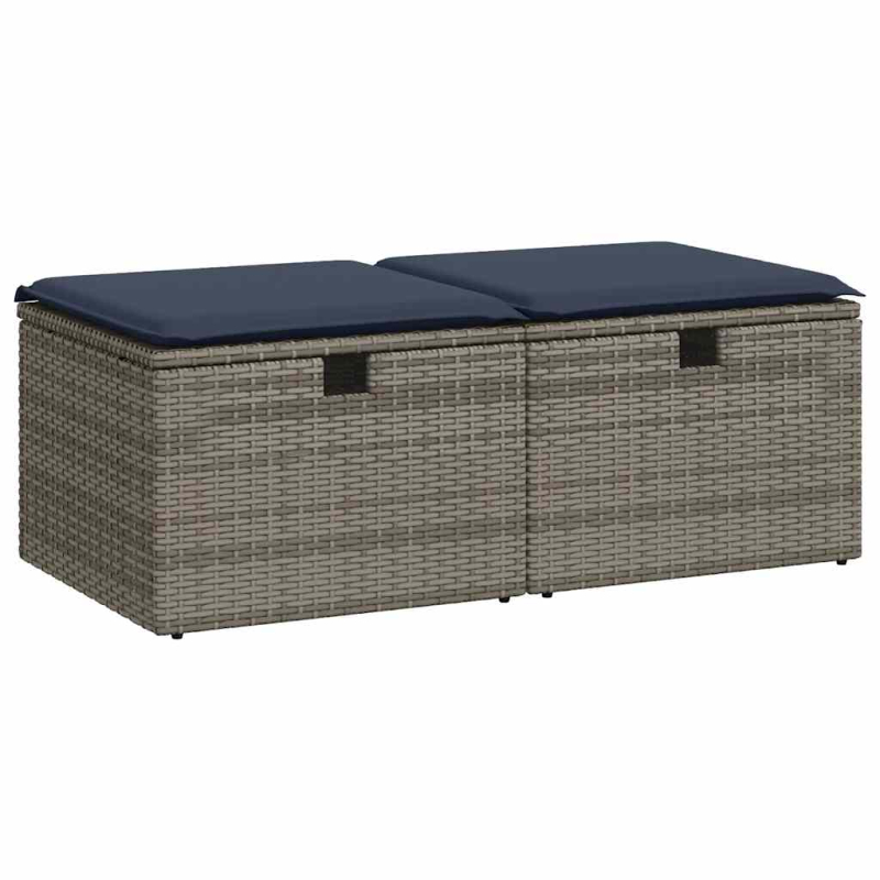 2-tlg. Garten-Sofagarnitur mit Kissen Grau Poly Rattan Akazie