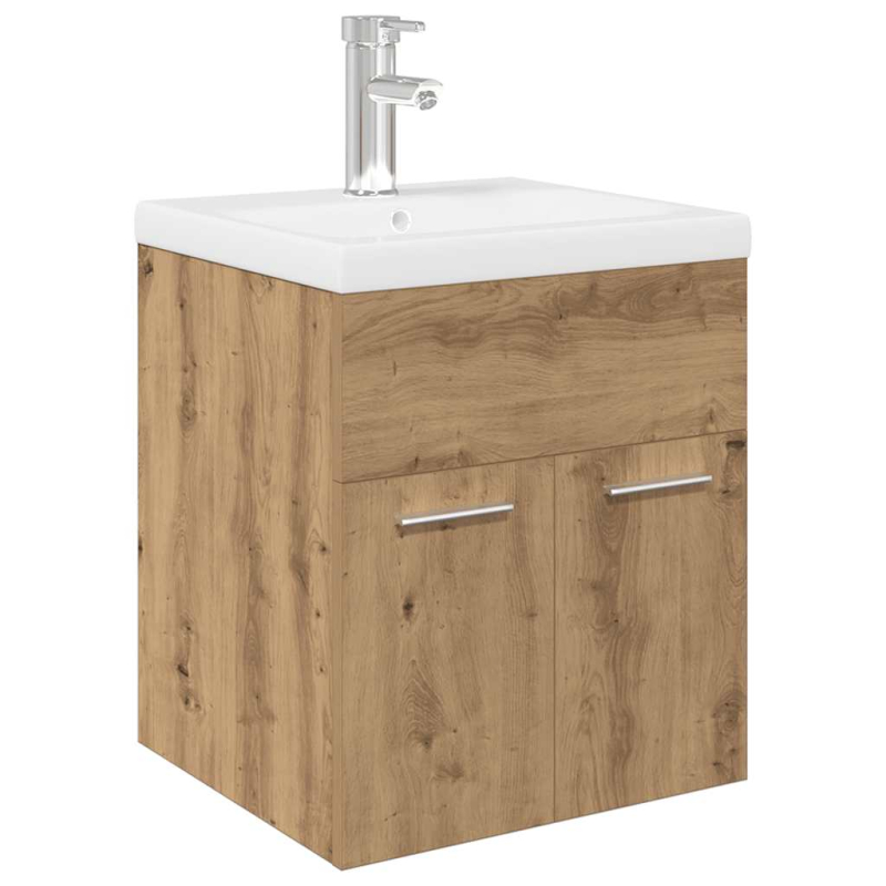 Waschbeckenunterschrank mit Einbaubecken und Wasserhahn
