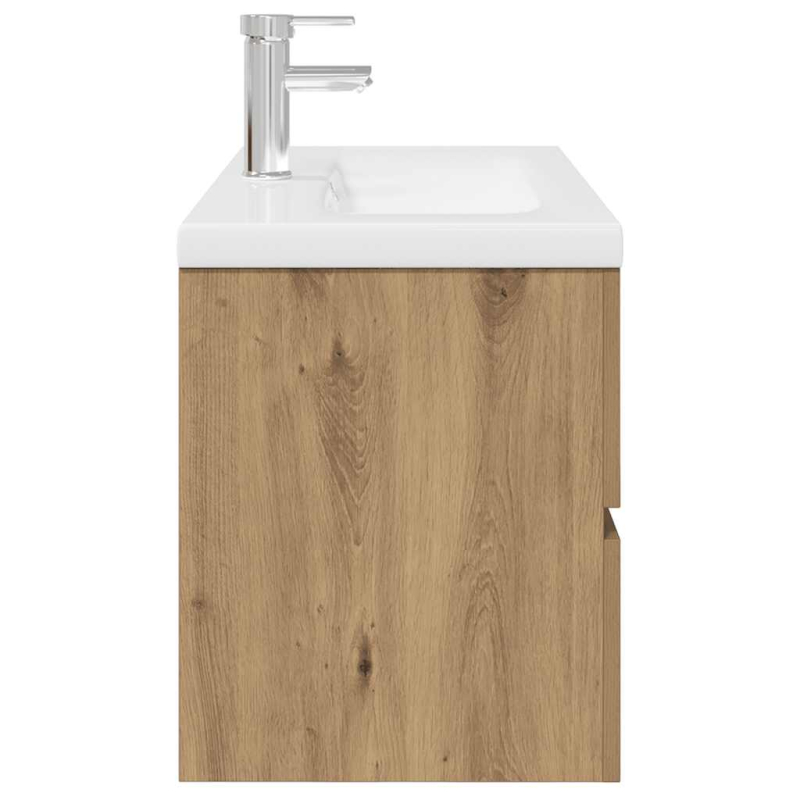 Waschbeckenunterschrank mit Einbaubecken und Wasserhahn