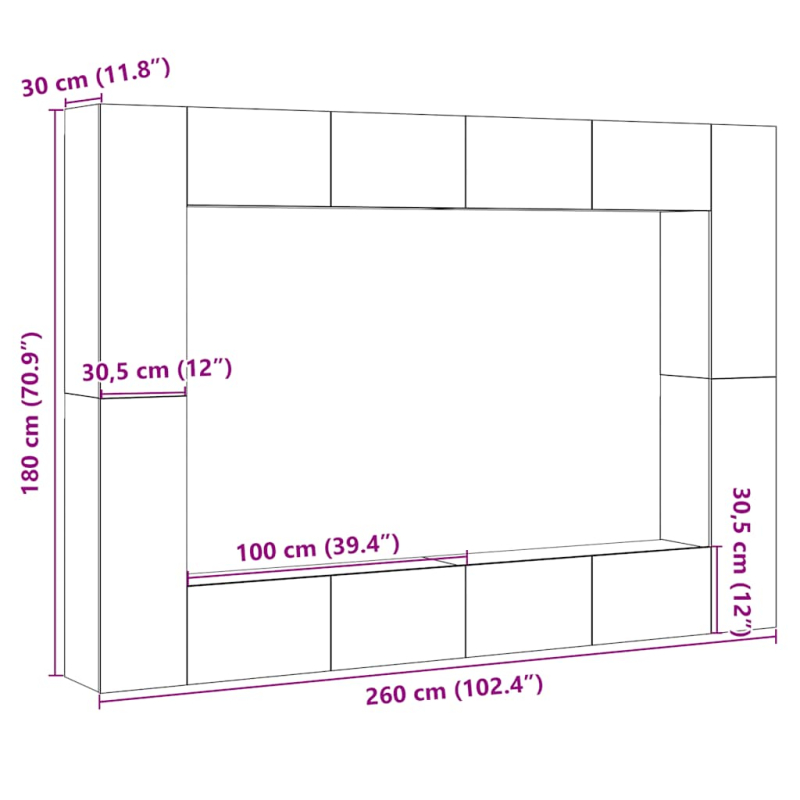 8-tlg. TV-Schrank-Set Wandmontage Altholz-Optik Holzwerkstoff
