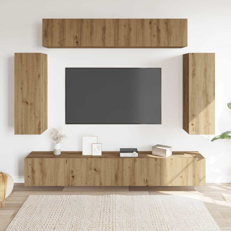 6-tlg. TV-Schrank-Set Wandmontage Artisan-Eiche Holzwerkstoff