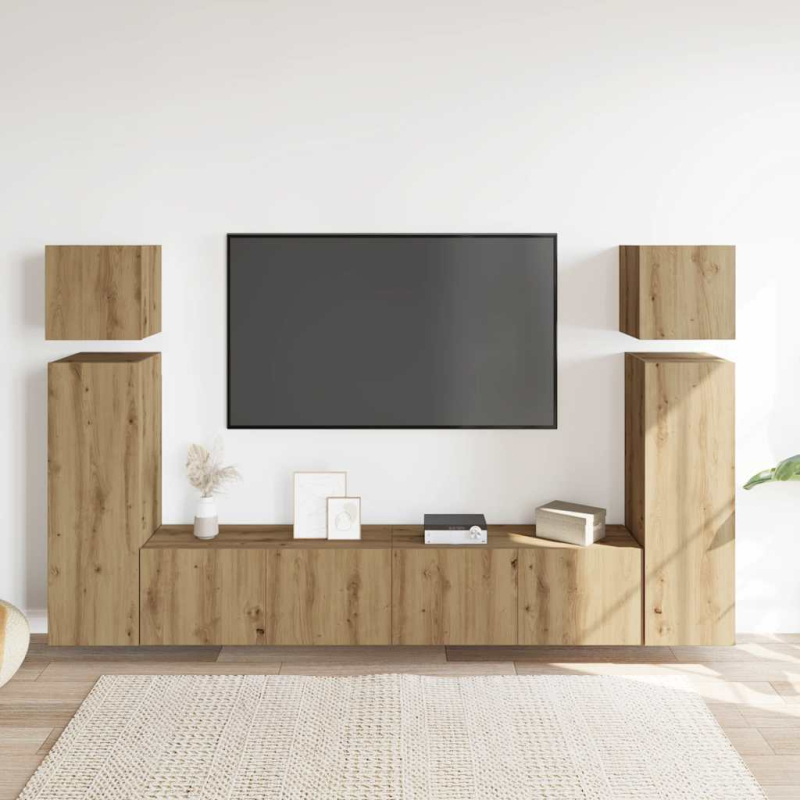 8-tlg. TV-Schrank-Set Wandmontage Artisan-Eiche Holzwerkstoff