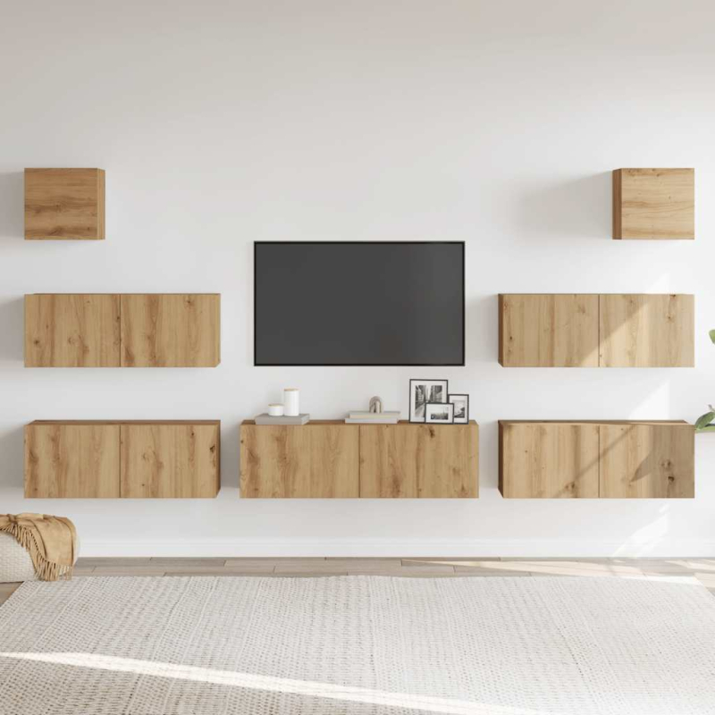 7-tlg. TV-Schrank-Set Wandmontage Artisan-Eiche Holzwerkstoff