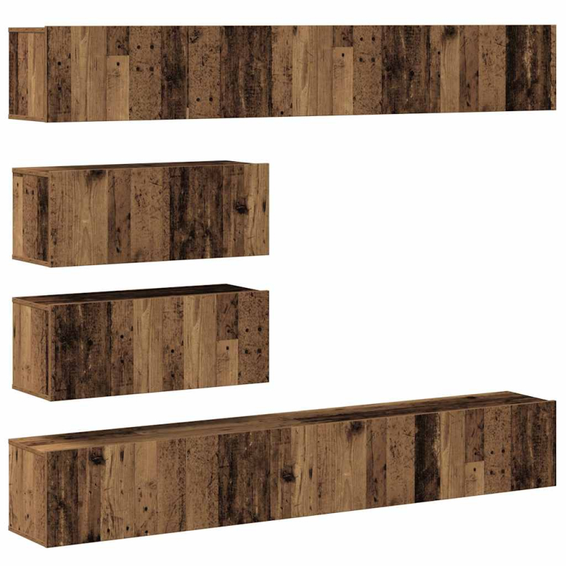 6-tlg. TV-Schrank-Set Wandmontage Altholz-Optik Holzwerkstoff
