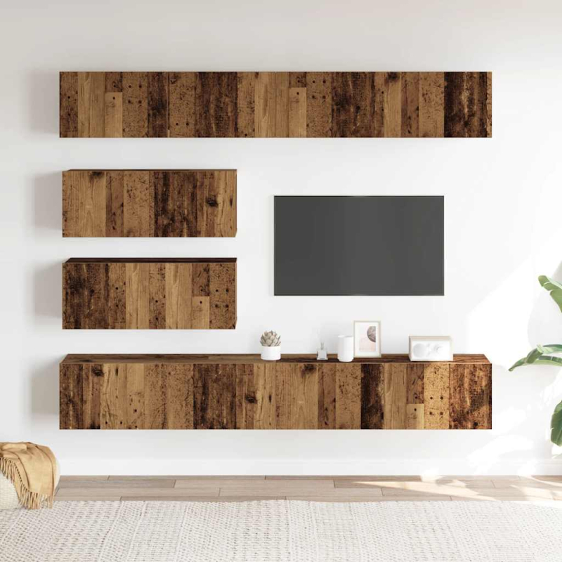 6-tlg. TV-Schrank-Set Wandmontage Altholz-Optik Holzwerkstoff
