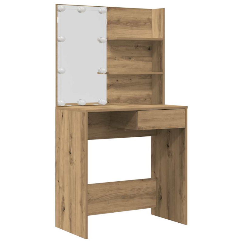 Schminktisch-Set mit LED-Leuchten Artisan-Eiche Holzwerkstoff