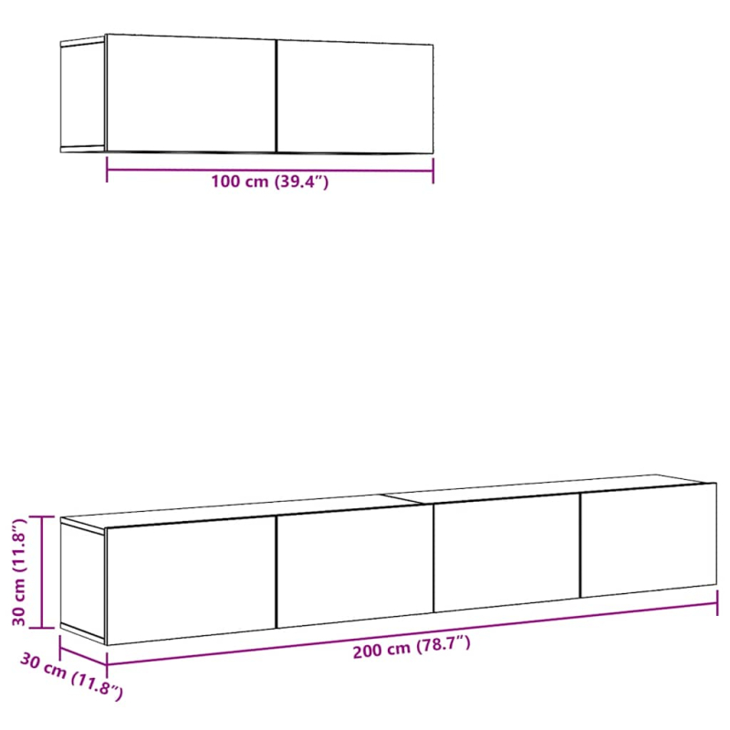 3-tlg. TV-Schrank-Set Wandmontage Altholz-Optik Holzwerkstoff