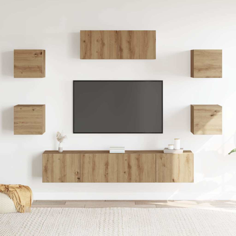 7-teiliges TV-Schrank-Set Wandmontage Artisan Eiche