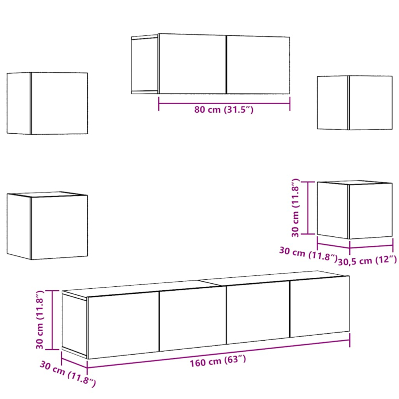 7-teiliges TV-Schrank-Set Wandmontage Artisan Eiche