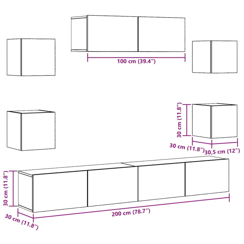 7-tlg. TV-Schrank-Set Wandmontage Artisan-Eiche Holzwerkstoff