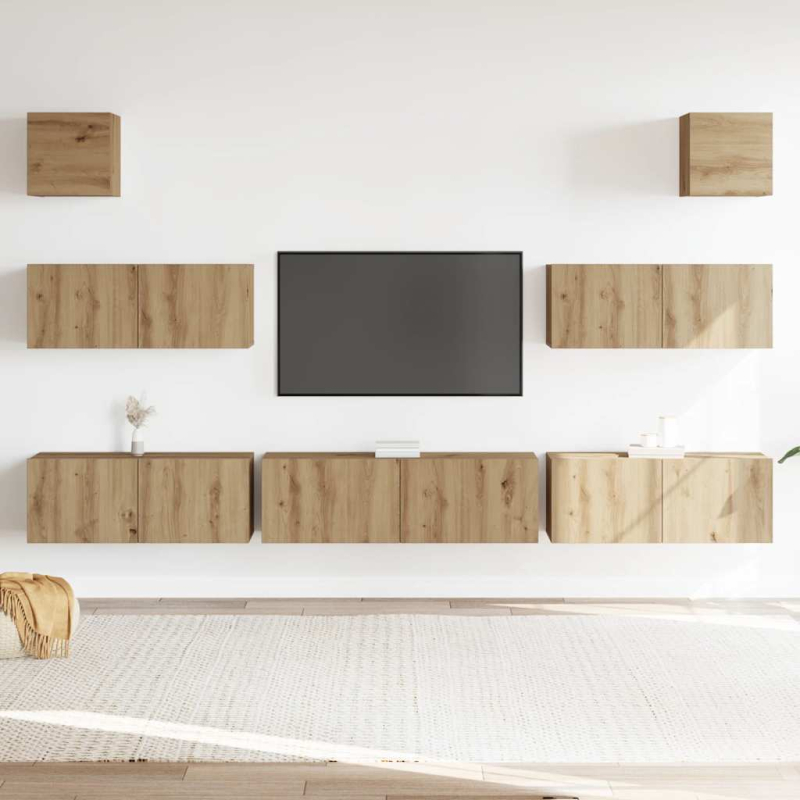 7-tlg. TV-Schrank-Set Wandmontage Artisan-Eiche Holzwerkstoff
