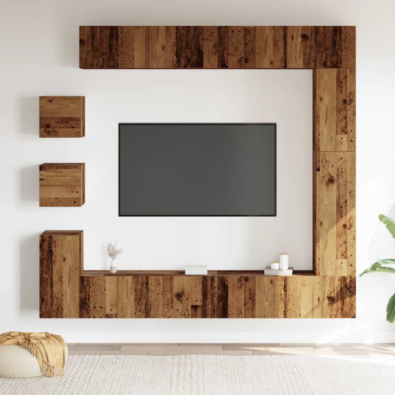 9-tlg. TV-Schrank-Set Wandmontage Altholz-Optik Holzwerkstoff
