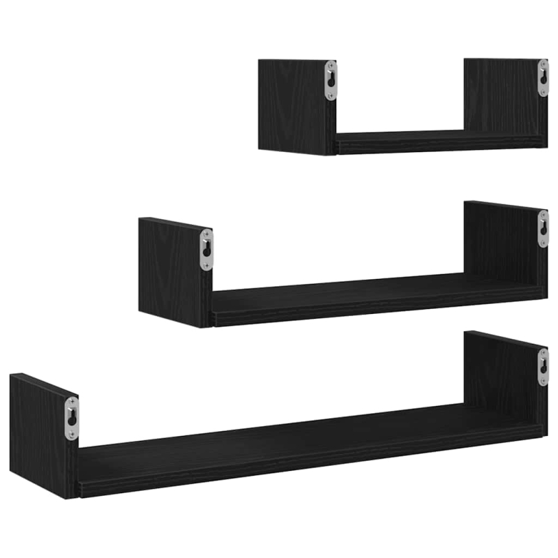 Wandregale 3 Stk. Schwarz Eichen-Optik Holzwerkstoff
