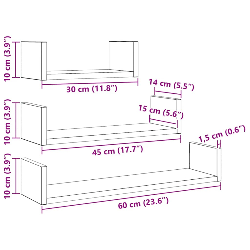 Wandregale 3 Stk. Schwarz Eichen-Optik Holzwerkstoff