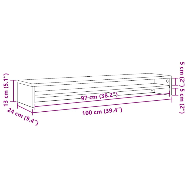 Monitorständer Schwarz Eichen-Optik 100x24x13 cm Holzwerkstoff