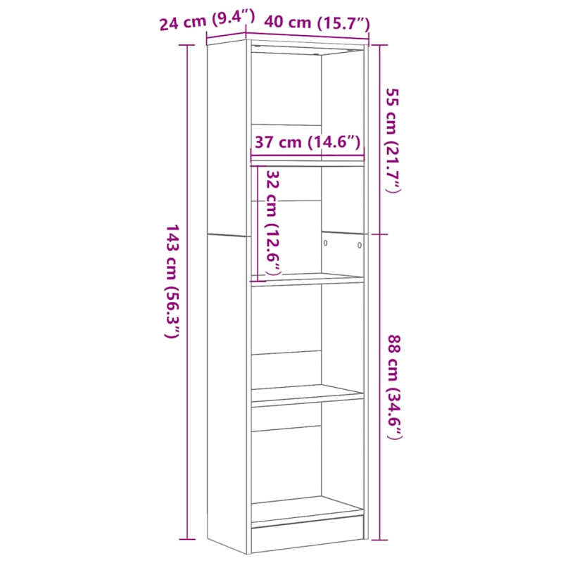 Bücherregal Schwarz Eichen-Optik 40x24x143 cm Holzwerkstoff