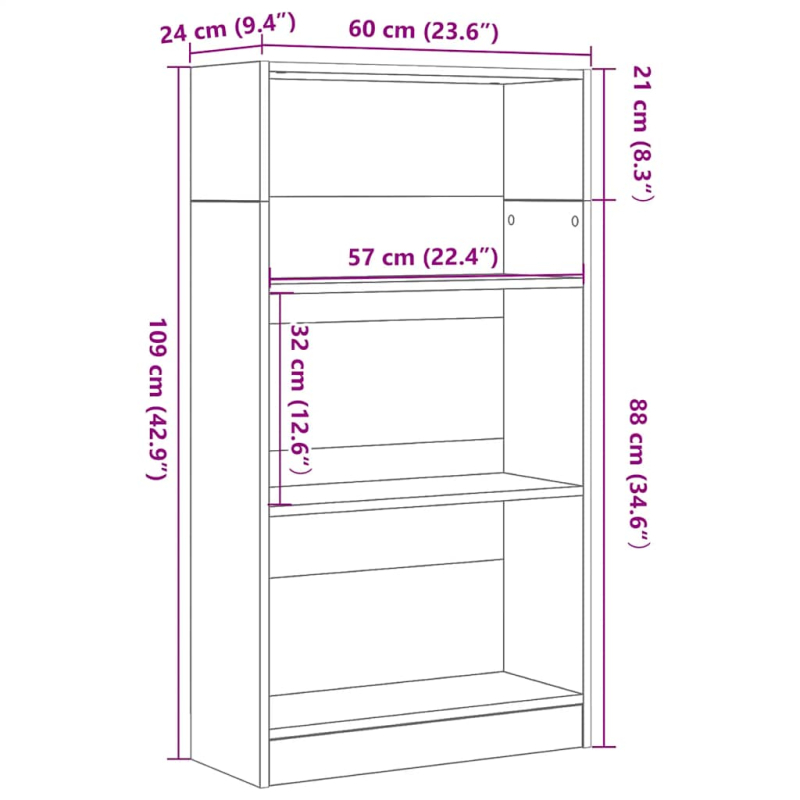 Bücherregal Schwarz Eichen-Optik 60x24x109 cm Holzwerkstoff