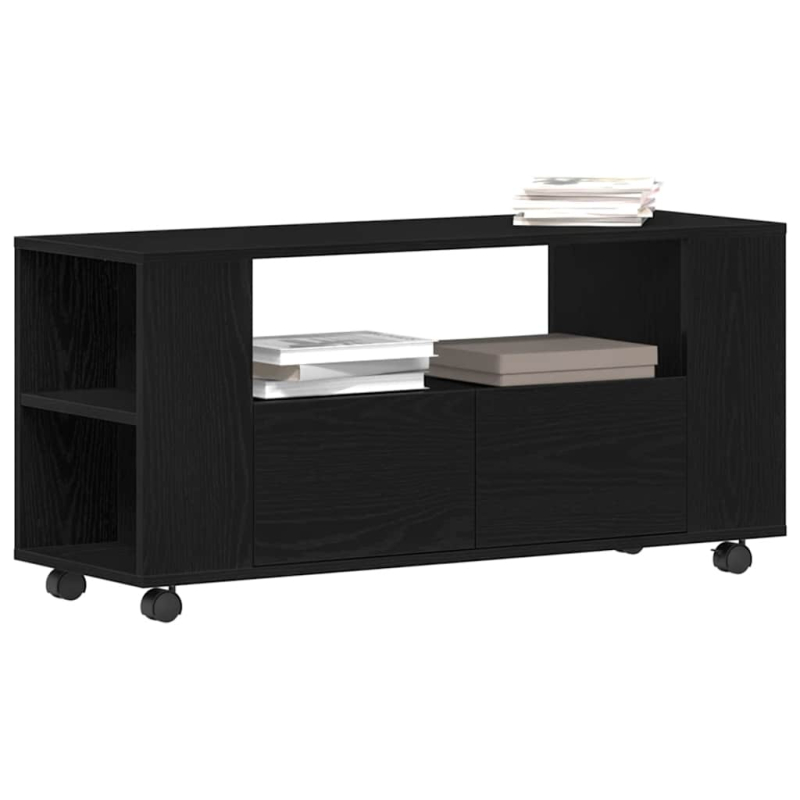TV-Schrank mit Rollen Schwarz Eichen-Optik 102x34,5x43cm