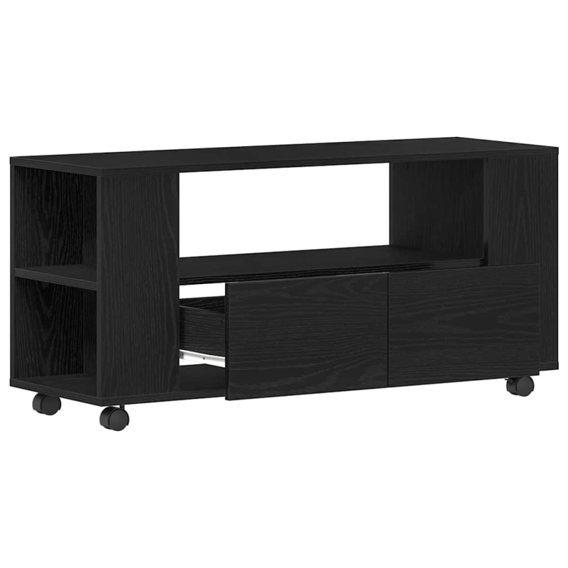 TV-Schrank mit Rollen Schwarz Eichen-Optik 102x34,5x43cm