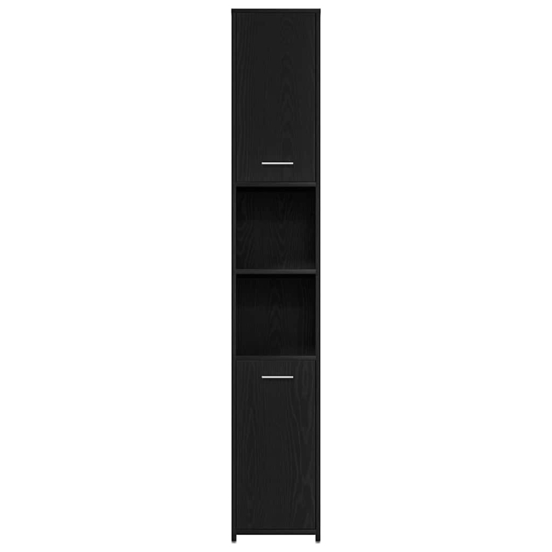 Badschrank Schwarz Eichen-Optik 30x30x183,5 cm Holzwerkstoff