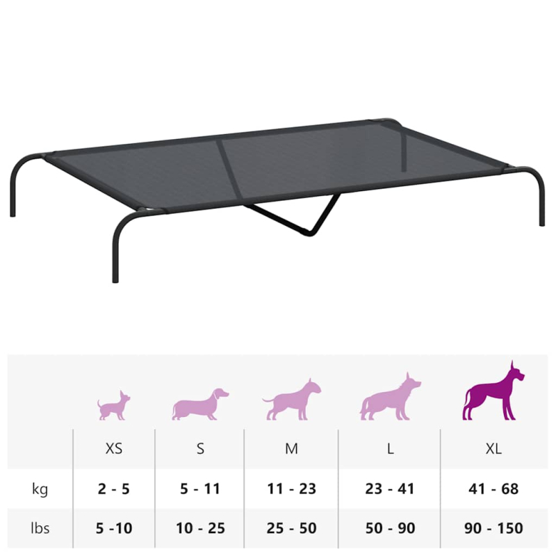 Hundebett Erhöht Schwarz 150x90x20 cm Textilene und Stahl